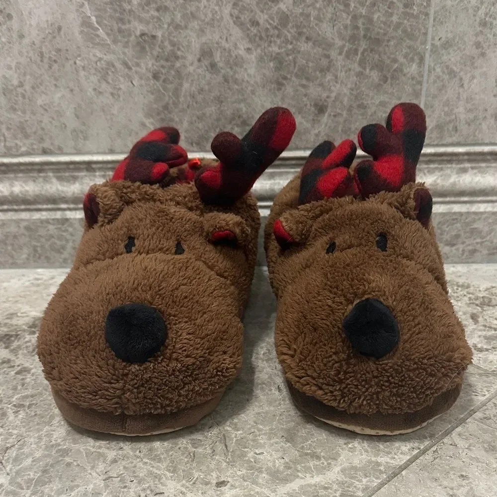 Old Navy Faux-Fur Reindeer Slippers For Kids Size 1-2